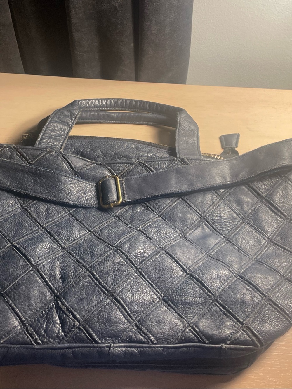 Monserat De Lucca Raul Navy Leather Zip oversized handbag tote bag